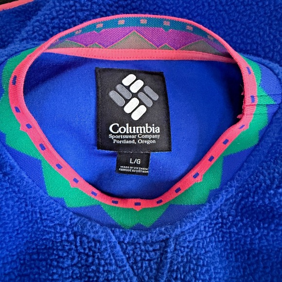 Columbia Other - Vtg Columbia‎ fleece pullover aztec sothwestern trim neon blue L